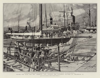 アメリカンカップレースの前に、シャムロックIIに仕上げを行う 作： Charles Edward Dixon